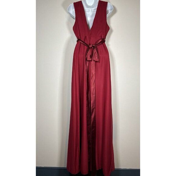 AZAZIE Burgundy Bridesmaid Wedding Dress V-Neck Tie Waist Maxi Dress Size A10 - Picture 2 of 6